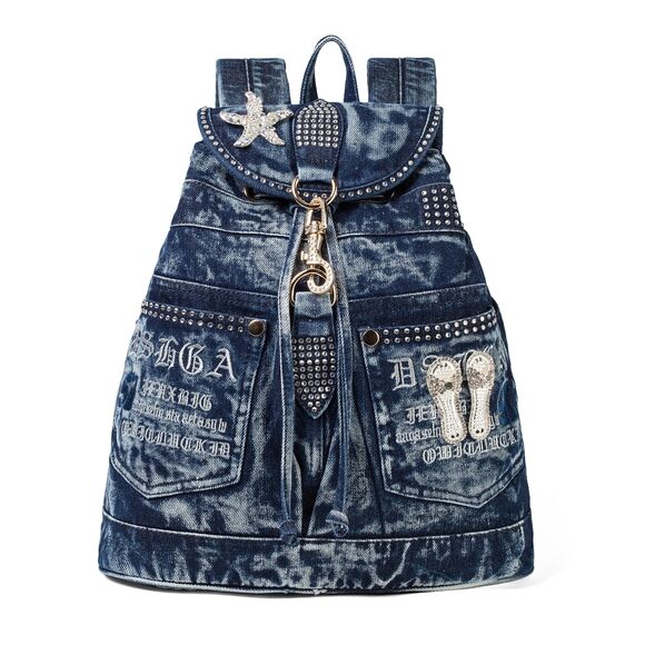 8097 Fashion Denim Backpack Purse Jean Bags With Rhinestones Decorations
